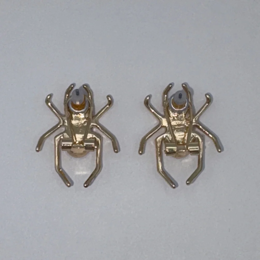 Betsey Johnson Jeweled Gold Spider Stud Earrings New